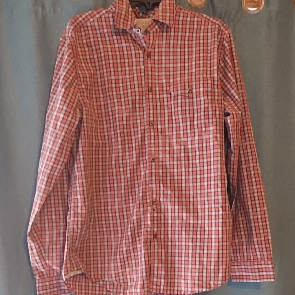 GAP Men's Red and White Plaid Button Down Shirt